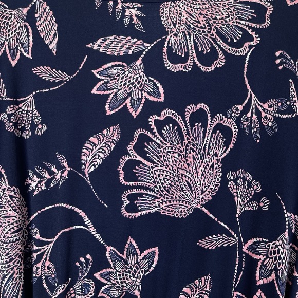 Banana Republic Wrap Dress Womens XL Blue Pink Floral Dark Cottagecore Pockets - Picture 13 of 14